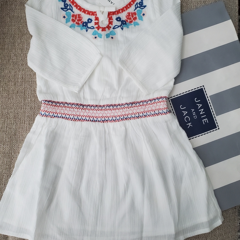 Janie and Jack - White Gauze Dress with embroidery